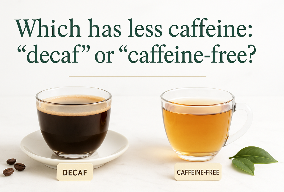 Which has less caffeine: "decaf" or "caffeine-free"?